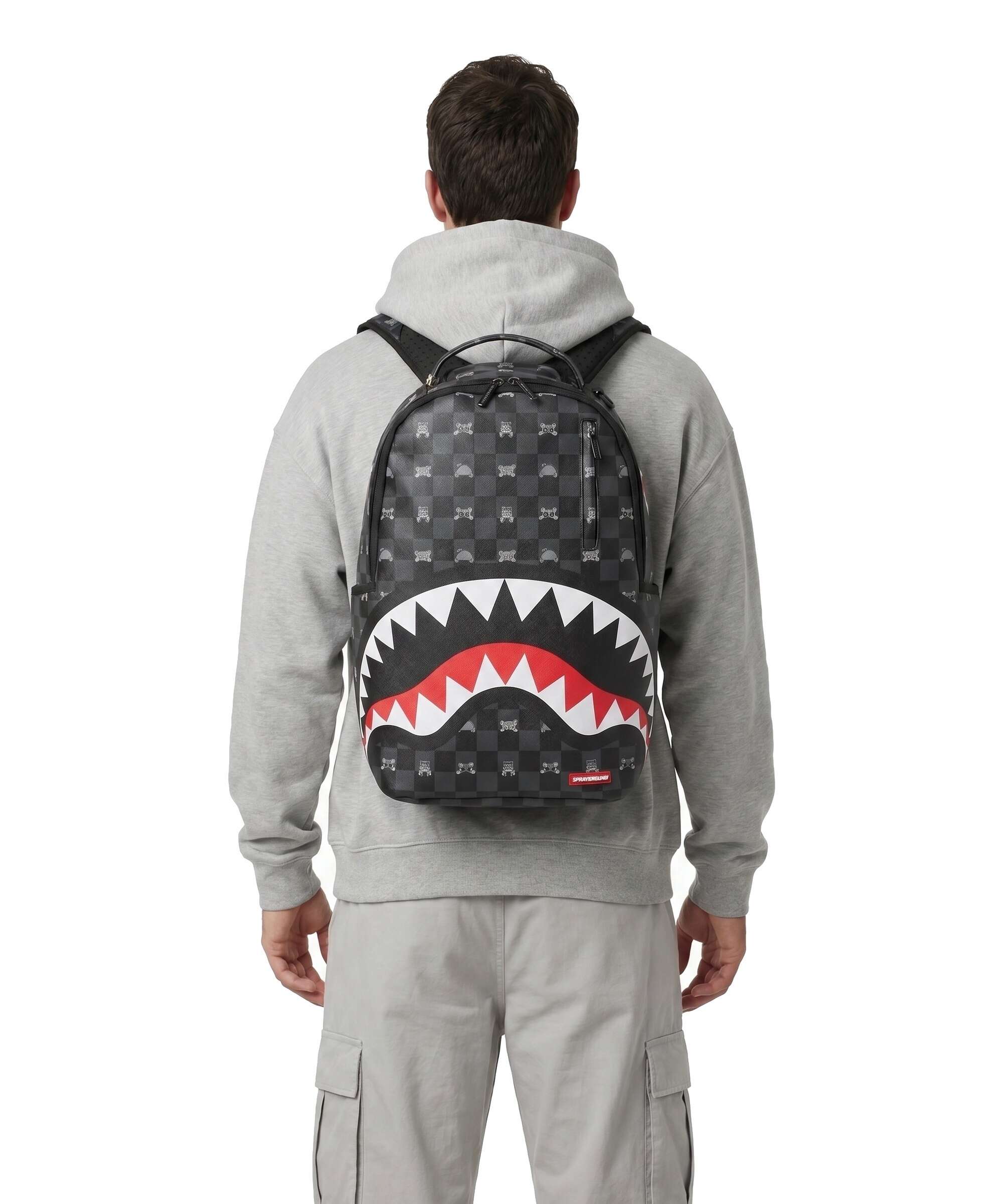 Sprayground Gray Peeking Character Check Backpack black
