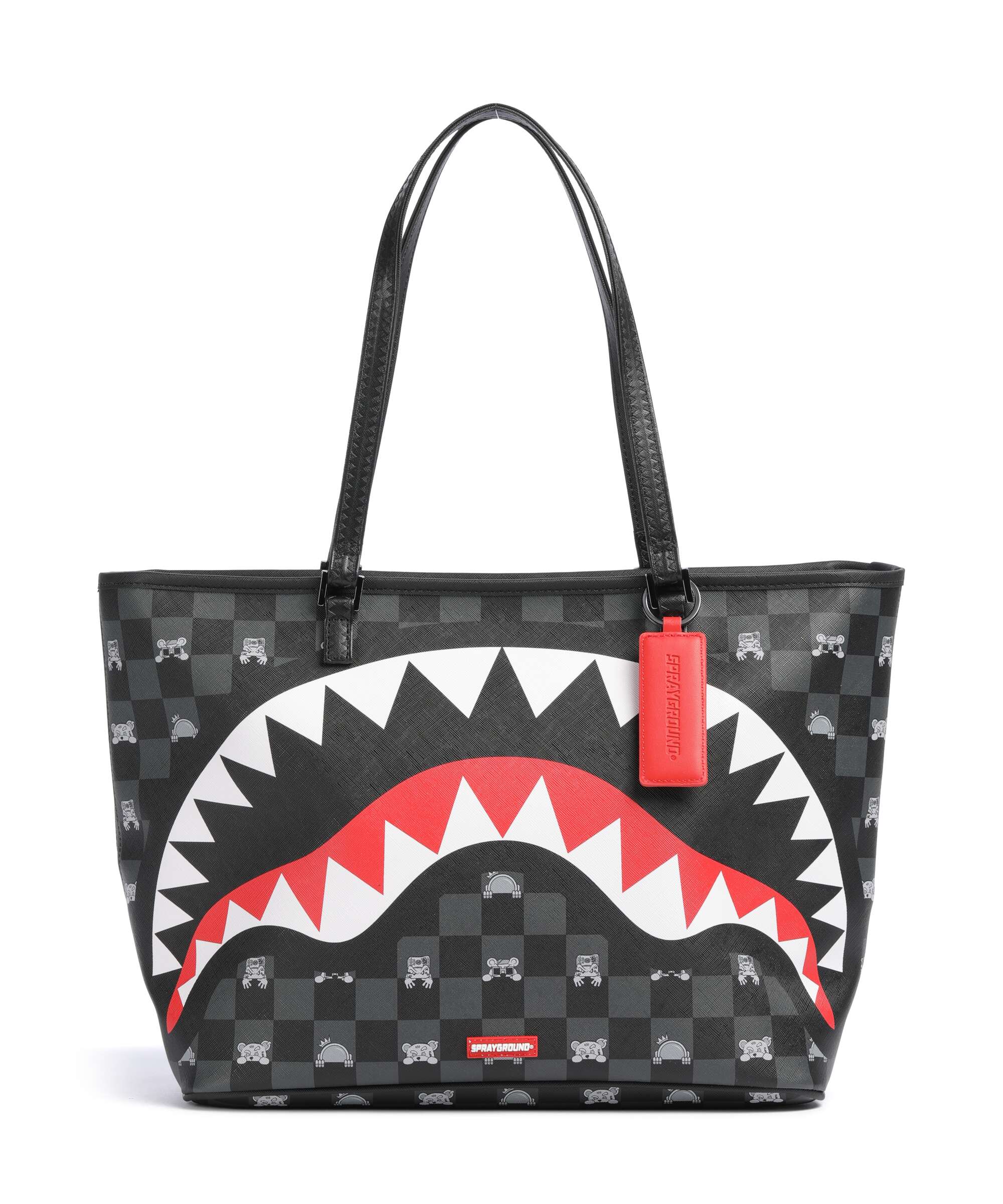 Sprayground Gray Peeking Character Check Tote bag black