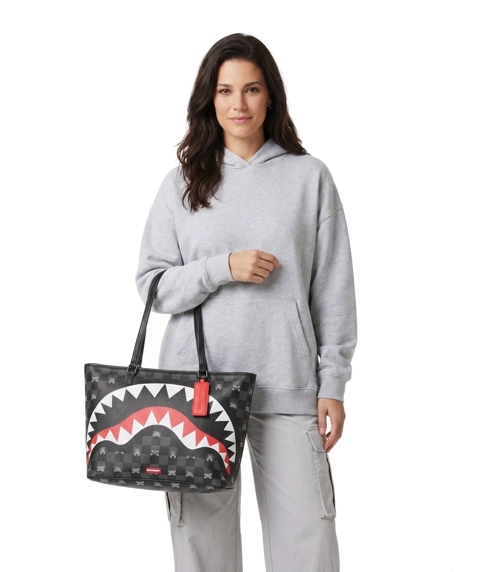 Sprayground Gray Peeking Character Check Tote bag black
