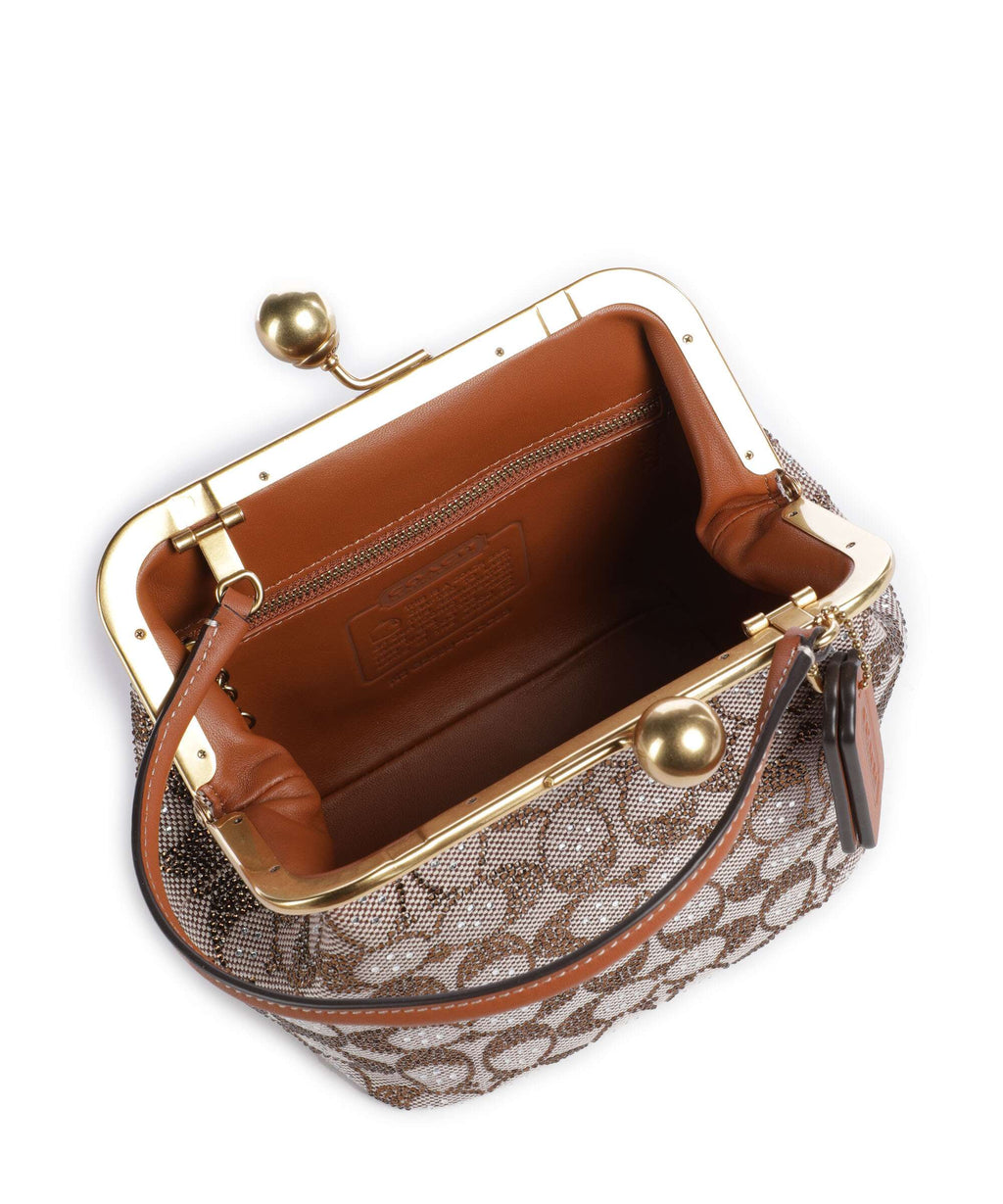 Coach Kisslock Frame Crystal Signature Jacquard Handbag burnished amber