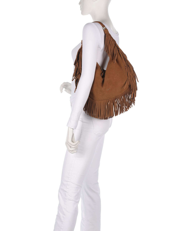 Abro Suede Nana Fringes Hobo bag cuoio