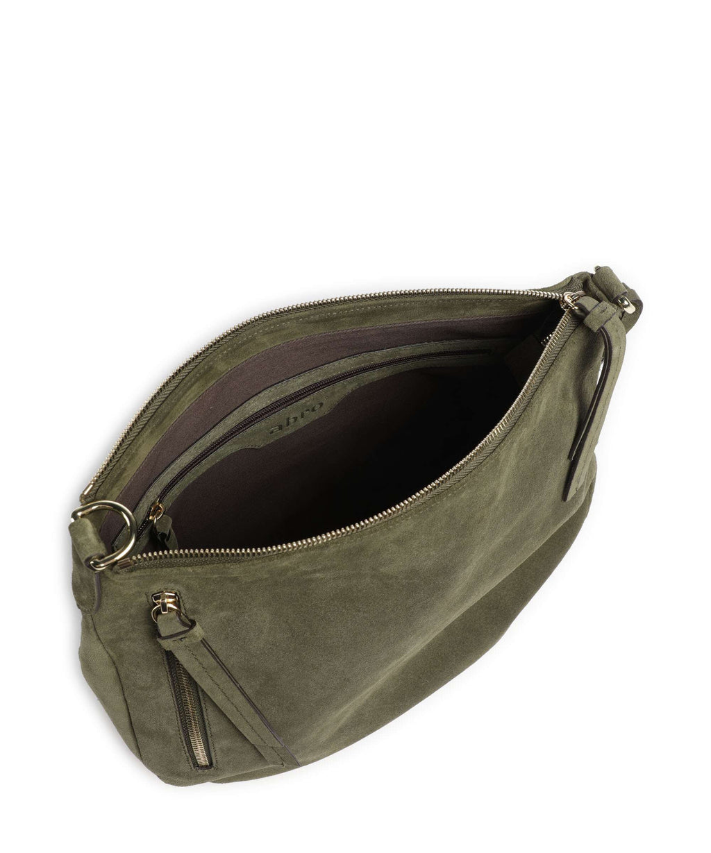 Abro Suede Juna Small Hobo bag oliv