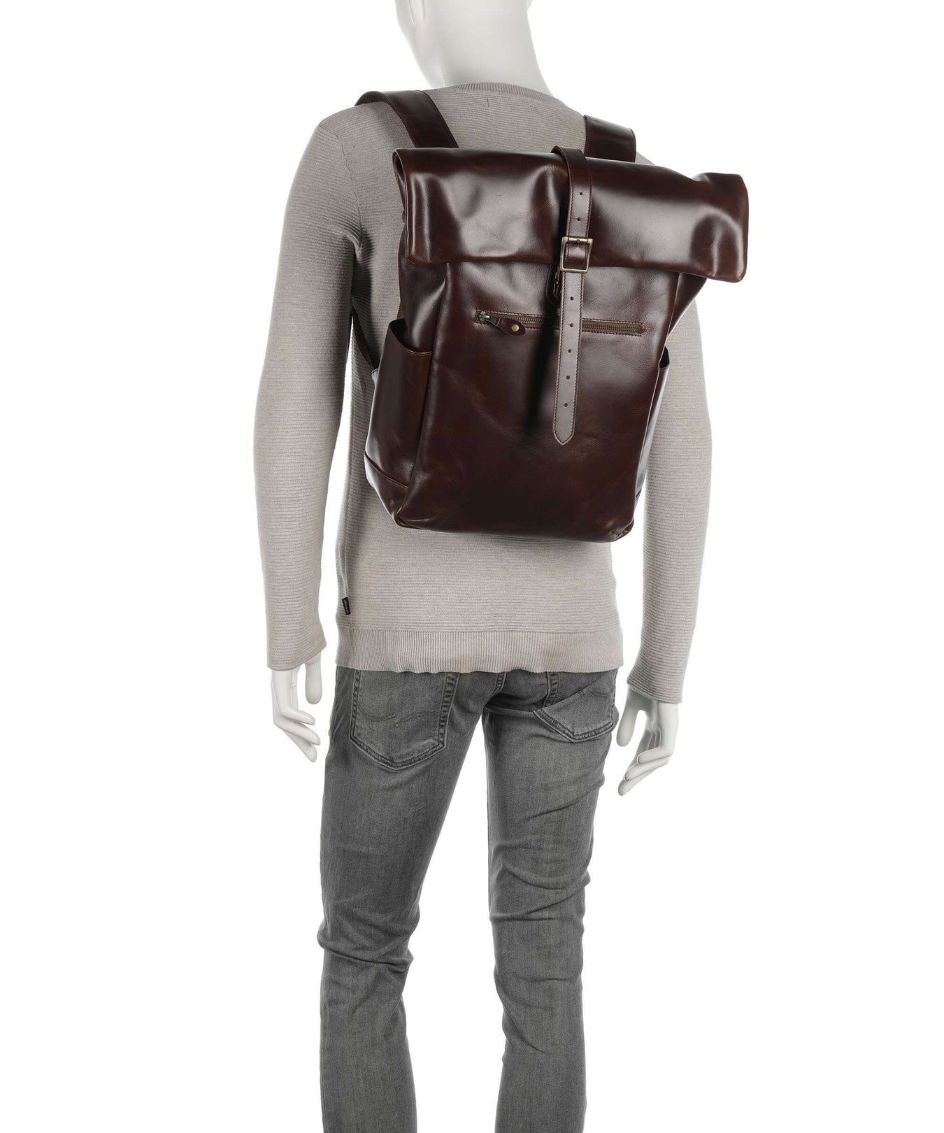 Buckle & Seam Crazy Horse Norman Rolltop backpack brown/blue