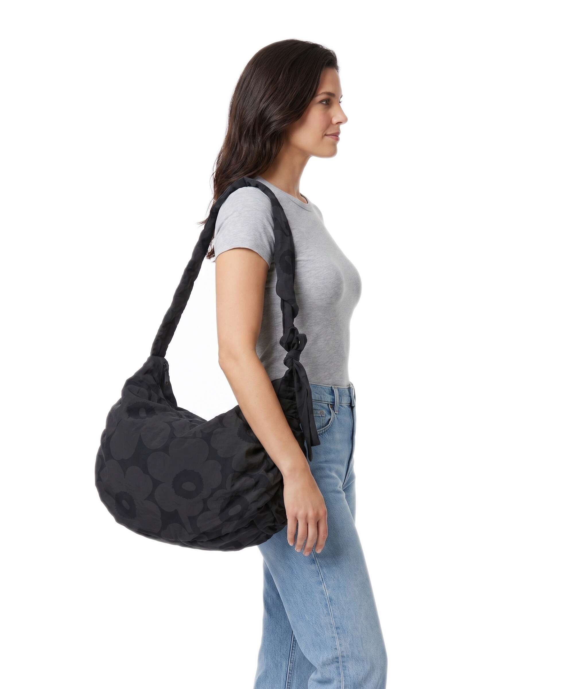 Marimekko Utu L Unikko Hobo bag dark grey/black