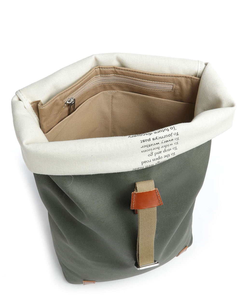 Brooks England Pickwick Cotton Canvas Large Rolltop backpack sage green/honey details