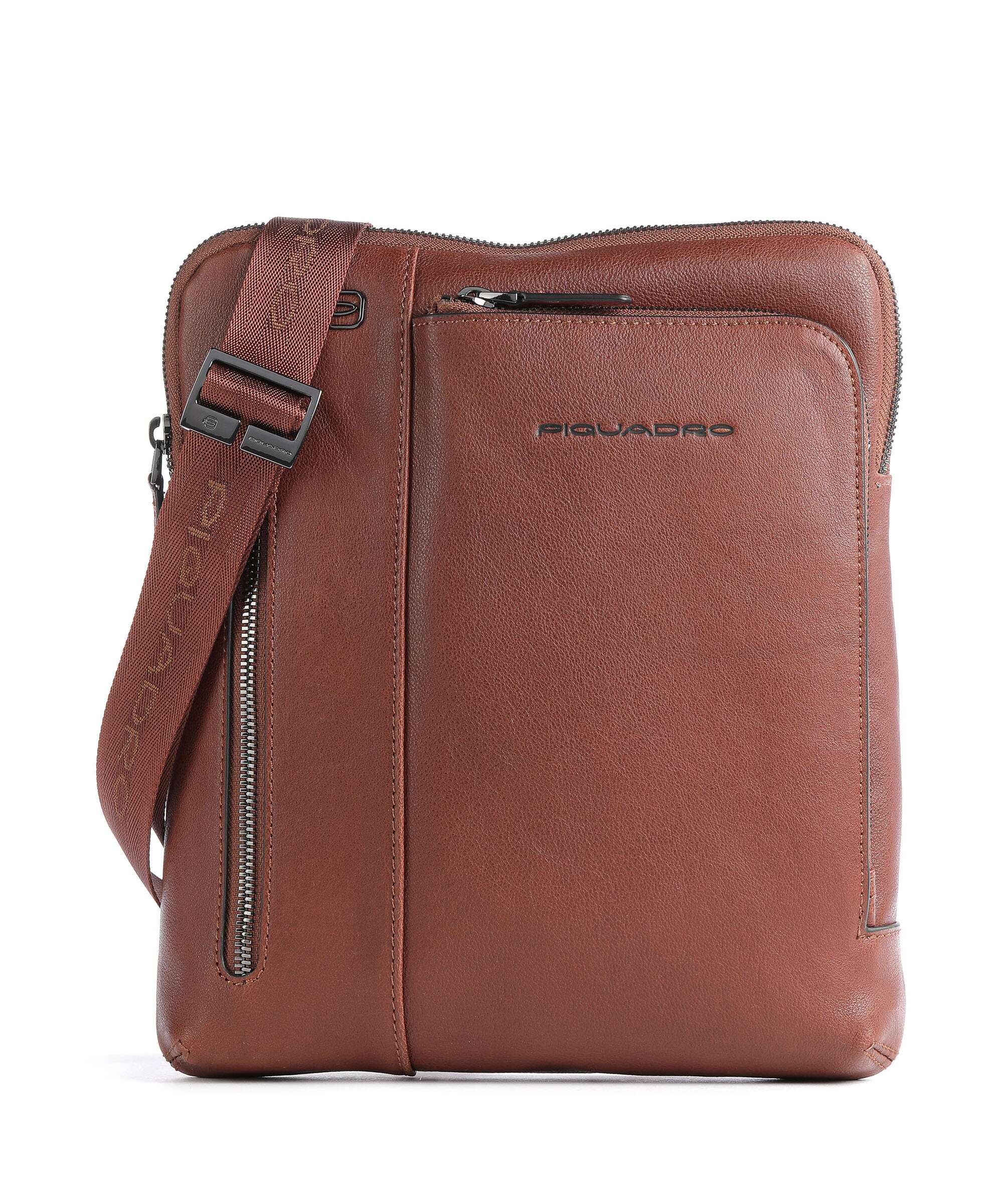 Piquadro Black Square Crossbody bag cuoio