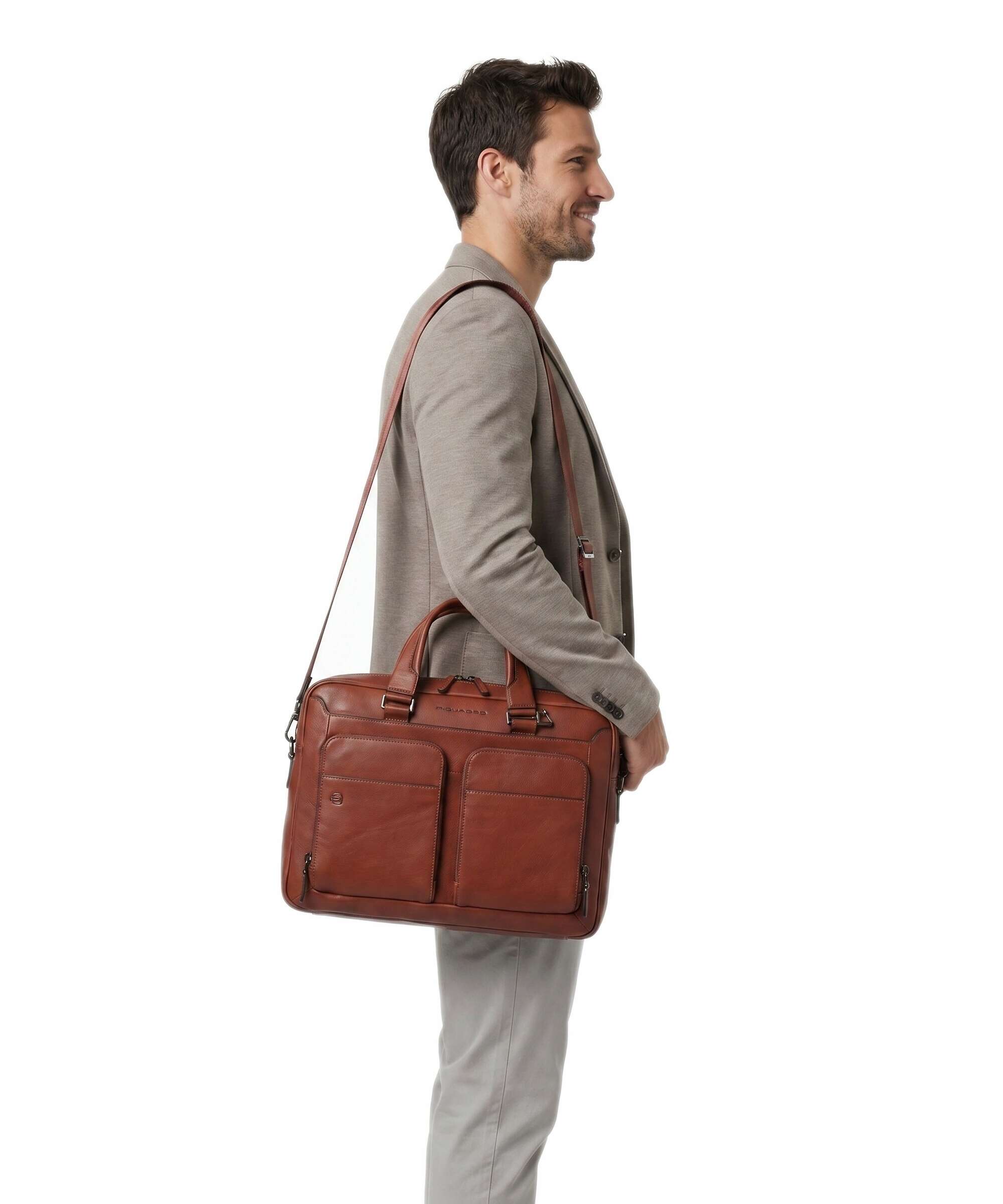 Piquadro Black Square Briefcase cuoio