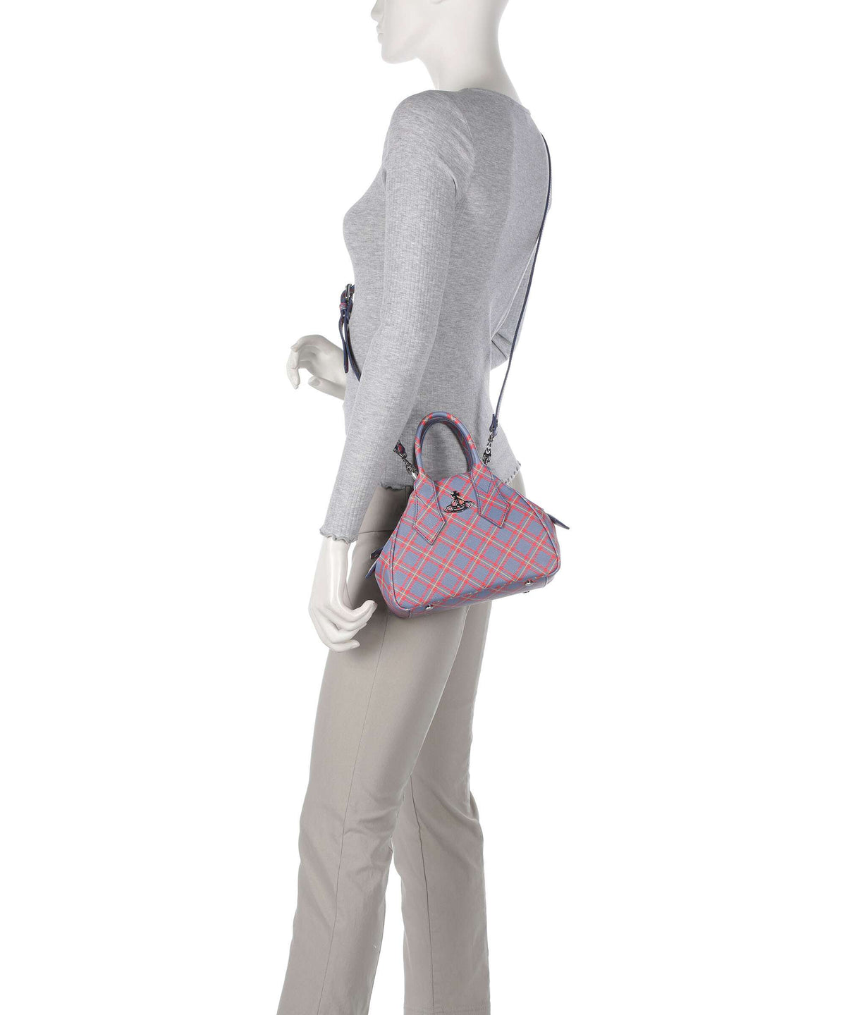 Vivienne Westwood Yasmine Saffiano Printed Small Handbag blue/orange tartan