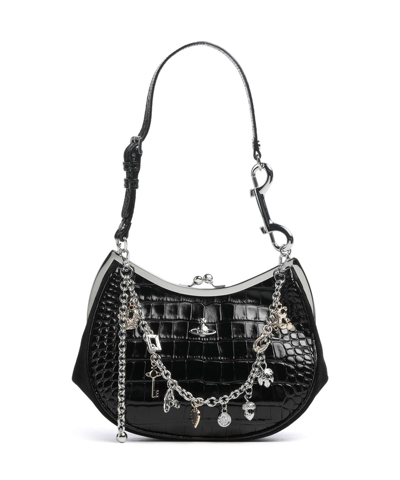 Vivienne Westwood Charm Frame Embossed Croc Shoulder bag black