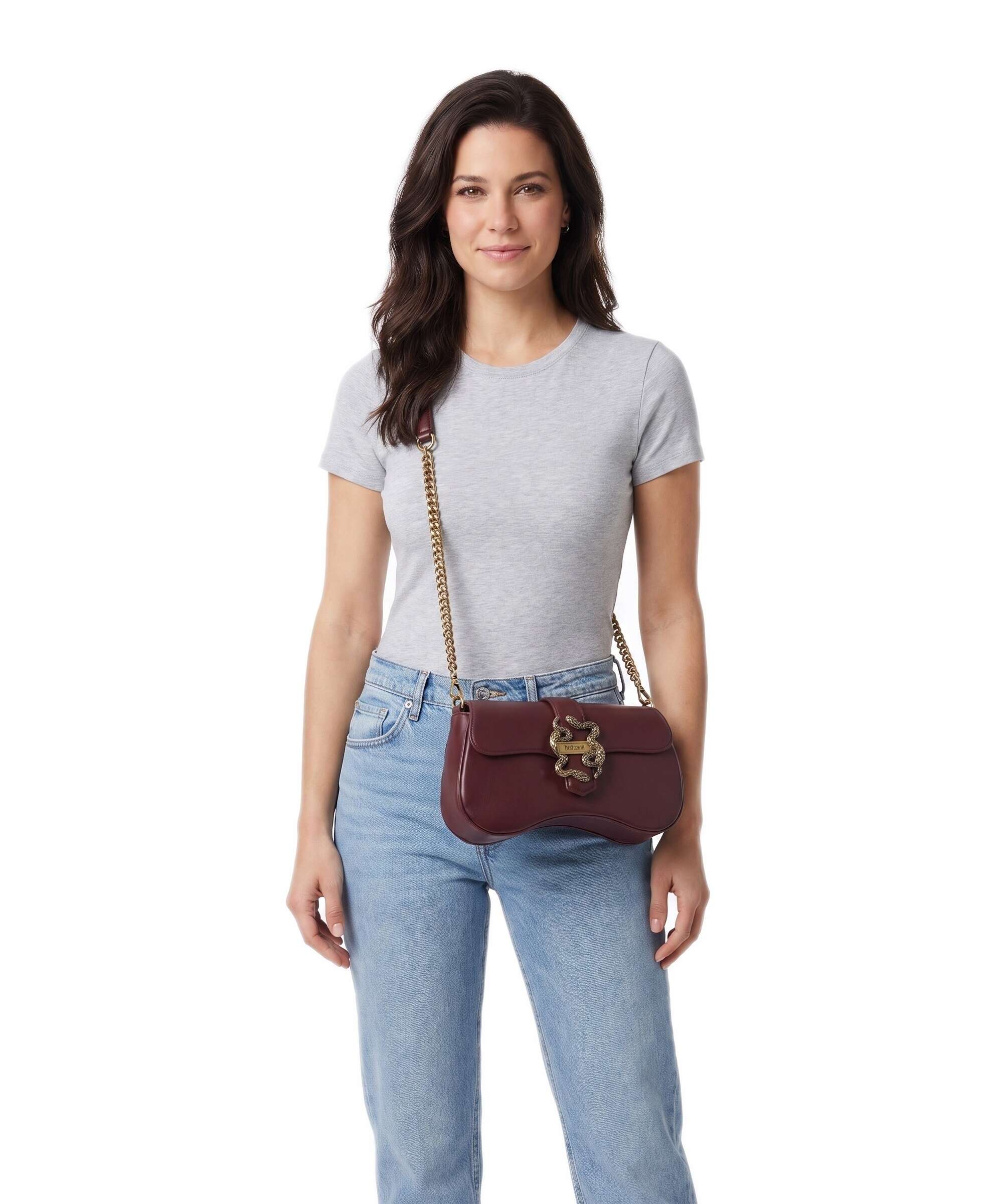 Just Cavalli Iconic Snakes Shoulder bag cordovan