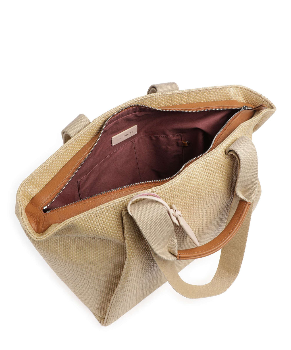Coccinelle Never Without Bag Straw Signature Tote bag natural/cuir