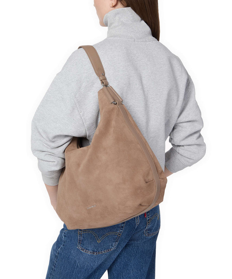 Coccinelle Rebekka Suede Hobo bag warm taupe