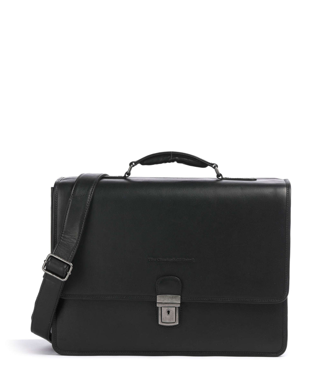 The Chesterfield Brand Wax Pull Up Cow Glenwood Briefcase black