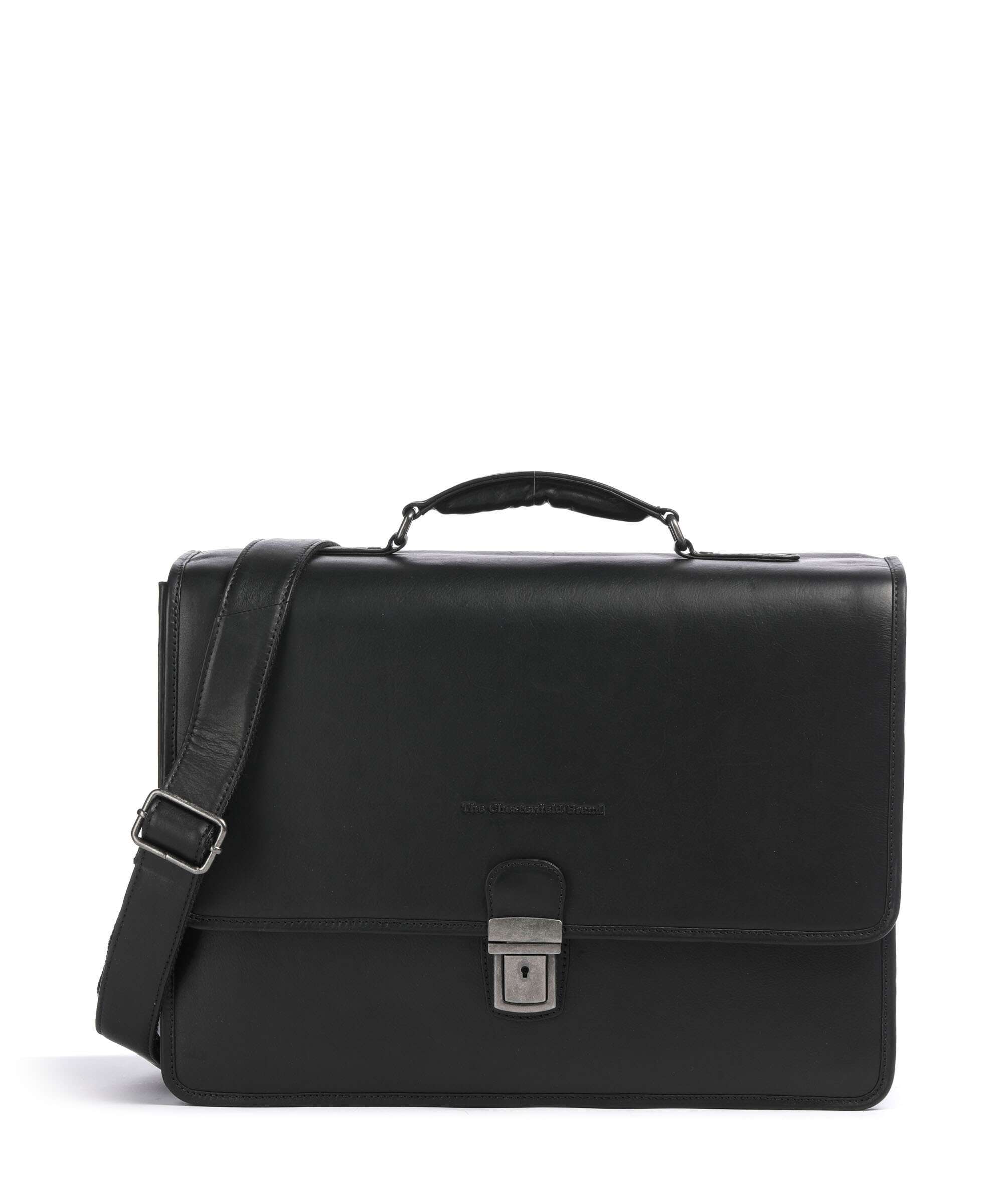 The Chesterfield Brand Wax Pull Up Cow Glenwood Briefcase black