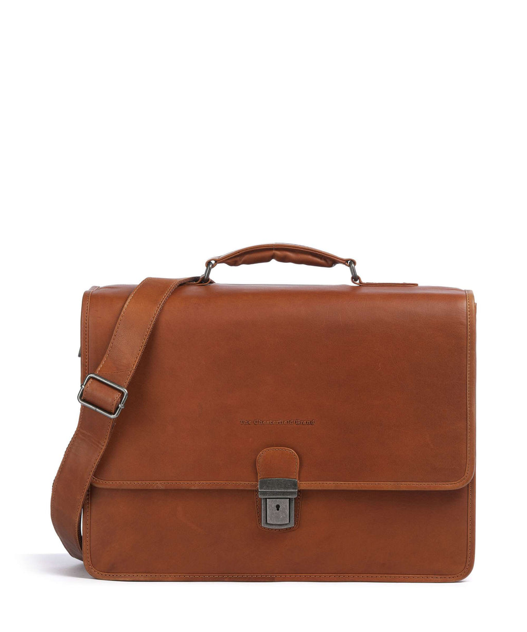 The Chesterfield Brand Wax Pull Up Cow Glenwood Briefcase cognac