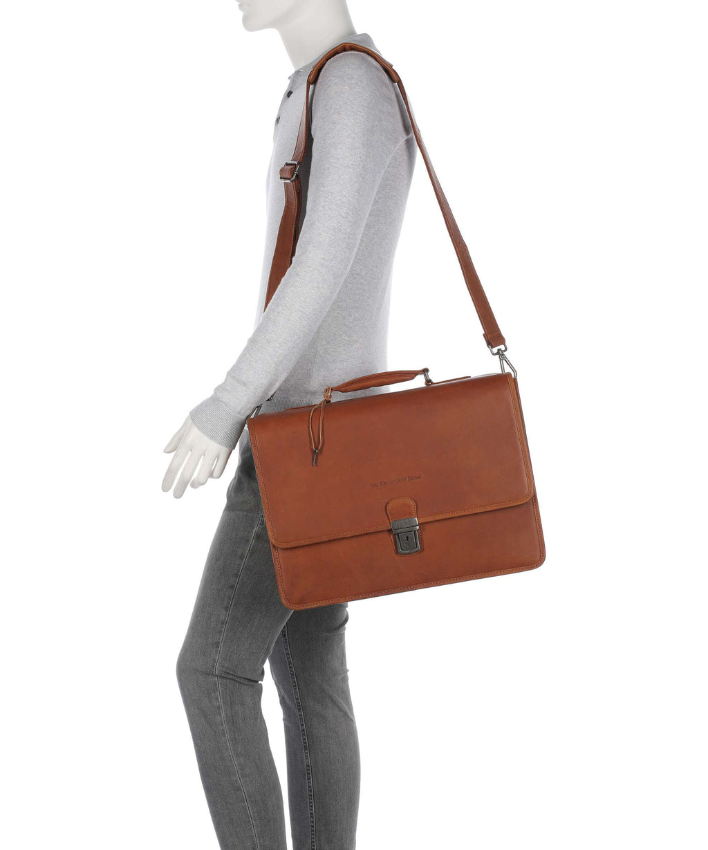 The Chesterfield Brand Wax Pull Up Cow Glenwood Briefcase cognac