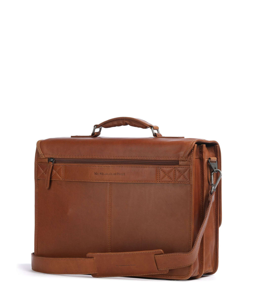 The Chesterfield Brand Wax Pull Up Cow Glenwood Briefcase cognac