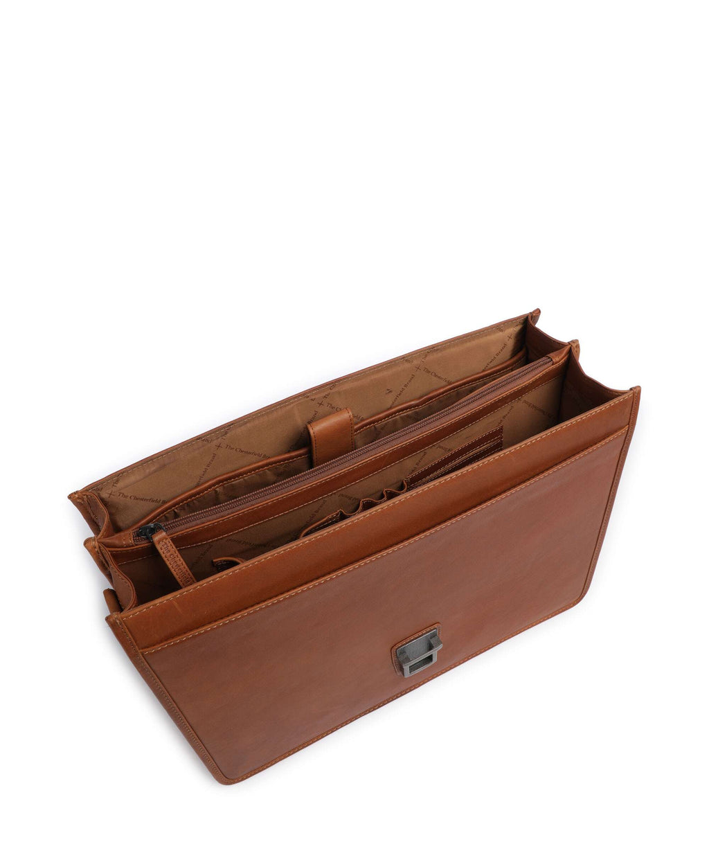 The Chesterfield Brand Wax Pull Up Cow Glenwood Briefcase cognac