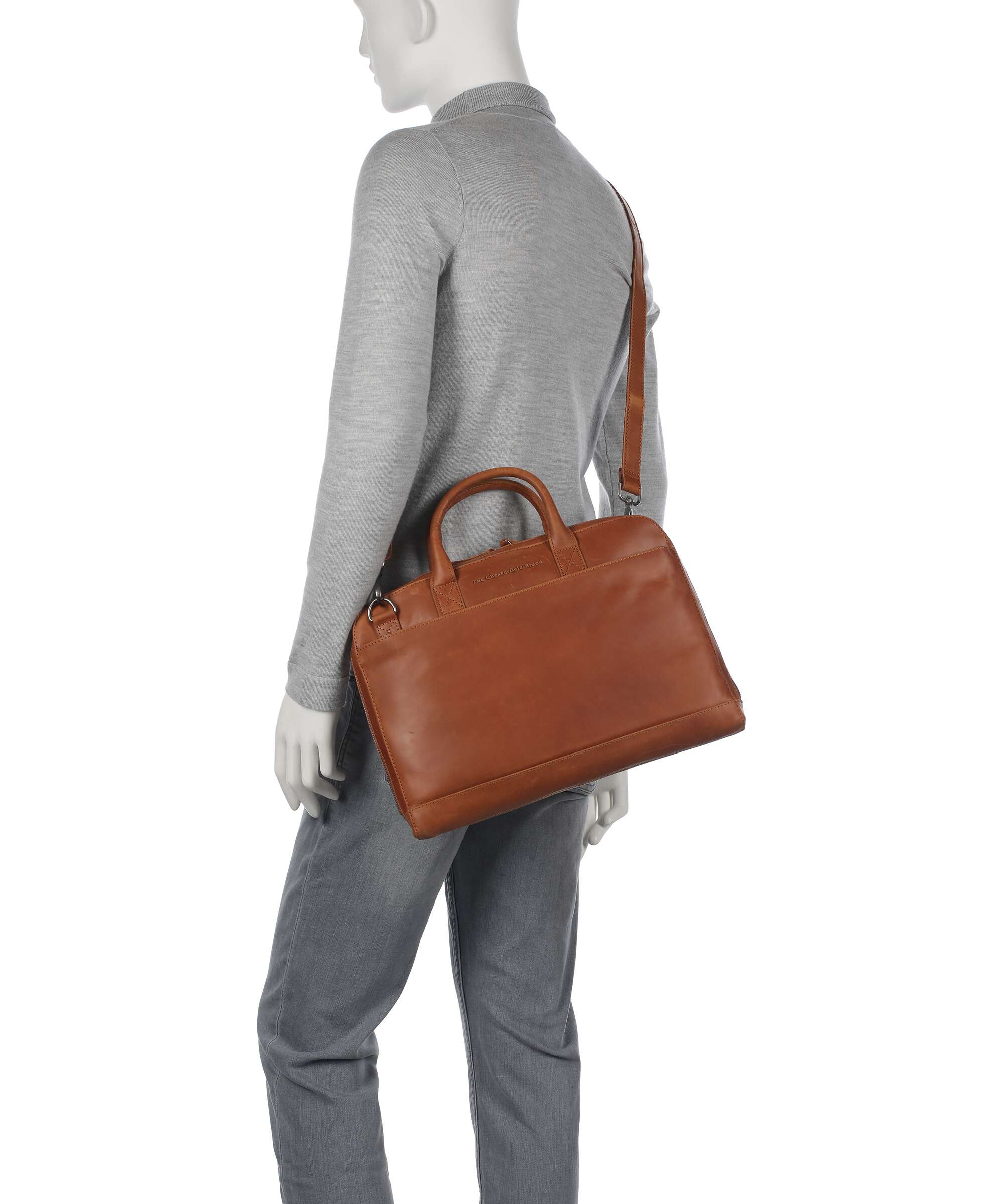 The Chesterfield Brand Cow Wax Pull Up Tilbury Briefcase cognac