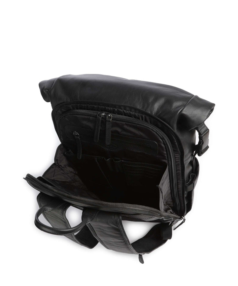 The Chesterfield Brand Wax Pull Up Cow Remo Rolltop backpack black